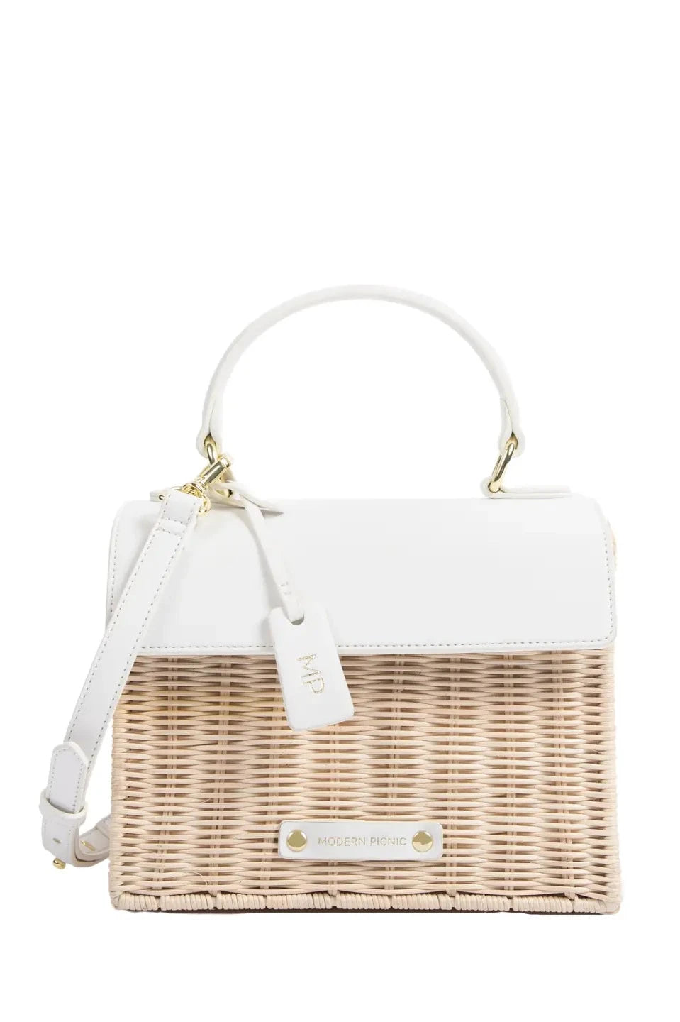 Modern Picnic- White and Wicker Mini Lunch Box Insulated Purse