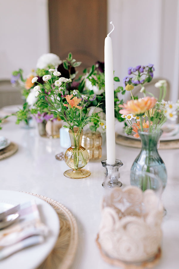 Gray Glass Taper Candle Holders