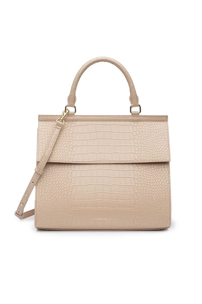 Modern Picnic- Cream Faux Crocodile Leather Lunch Box Insulated Purse