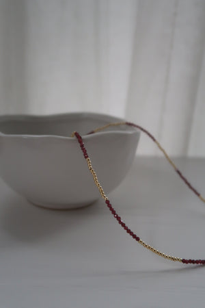 Gemstone Beaded Necklace with Gold Beads-Garnet
