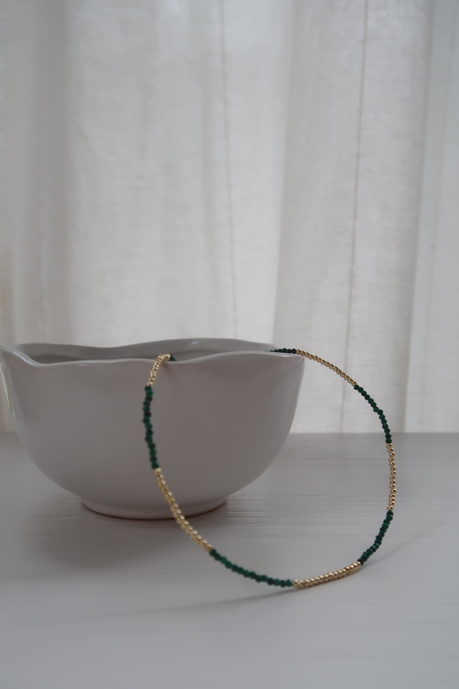 Gemstone Beaded Necklace with Gold Beads-African Jade