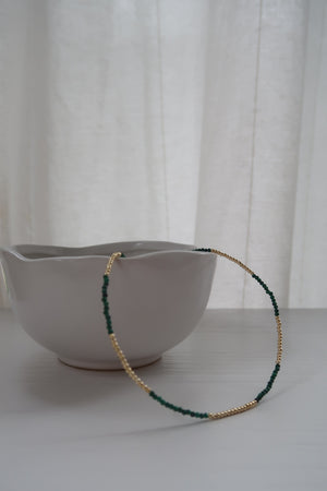 Gemstone Beaded Necklace with Gold Beads-African Jade