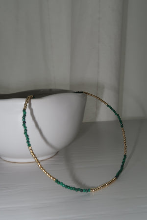 Gemstone Beaded Necklace with Gold Beads-African Jade