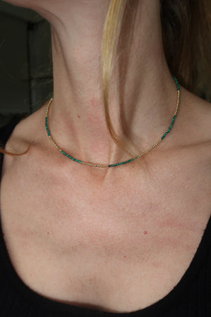 Gemstone Beaded Necklace with Gold Beads-African Jade