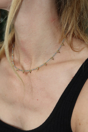 Natural Gemstones Beaded Spike Necklace-Aquamarine