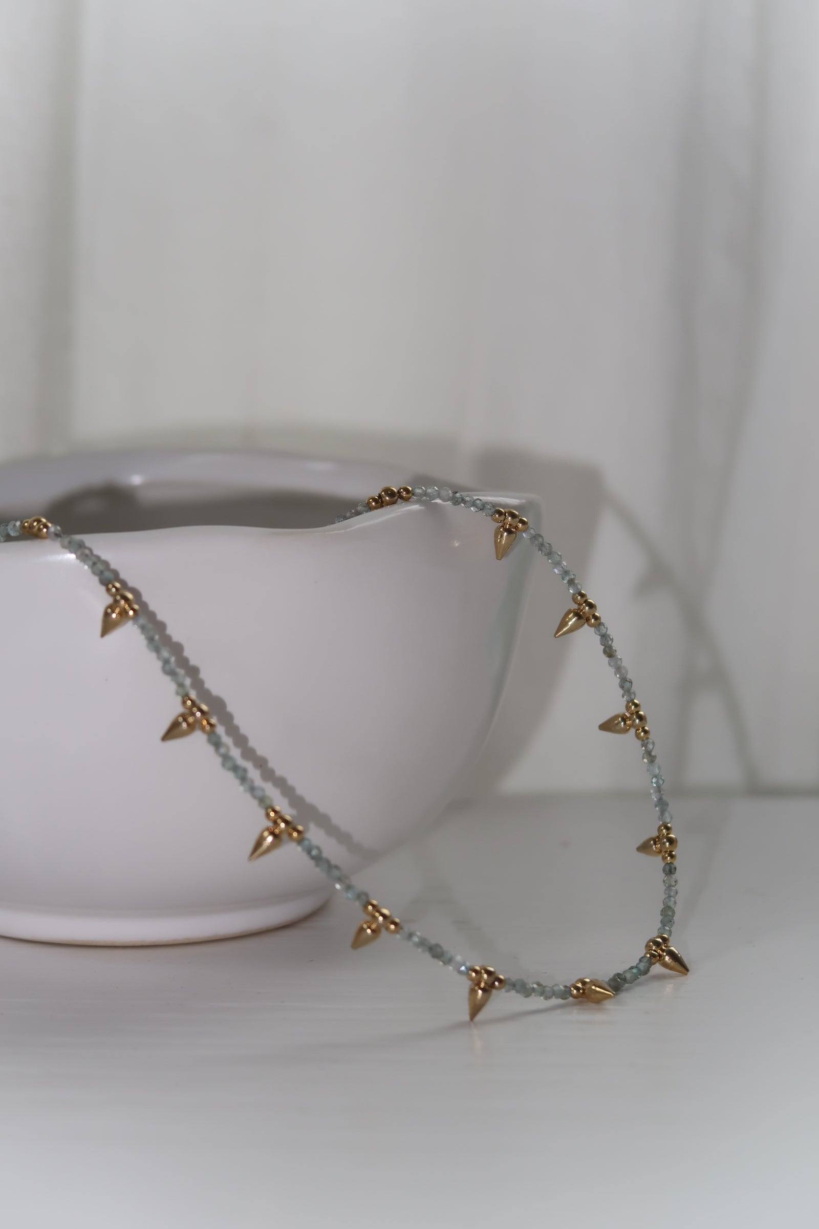 Natural Gemstones Beaded Spike Necklace-Aquamarine