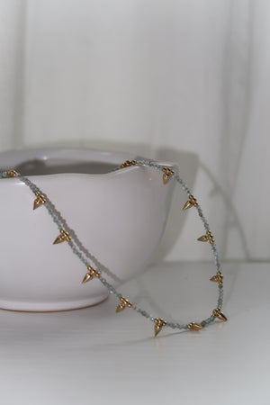 Natural Gemstones Beaded Spike Necklace-Aquamarine