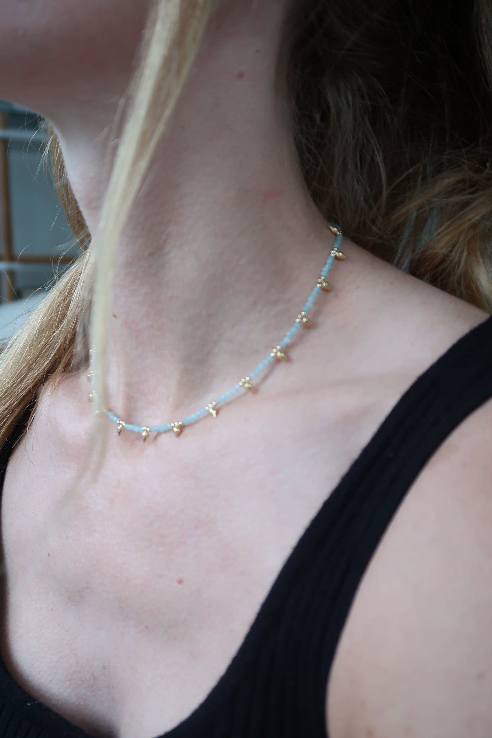 Natural Gemstones Beaded Spike Necklace-Amazonite