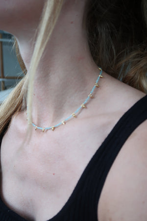 Natural Gemstones Beaded Spike Necklace-Amazonite