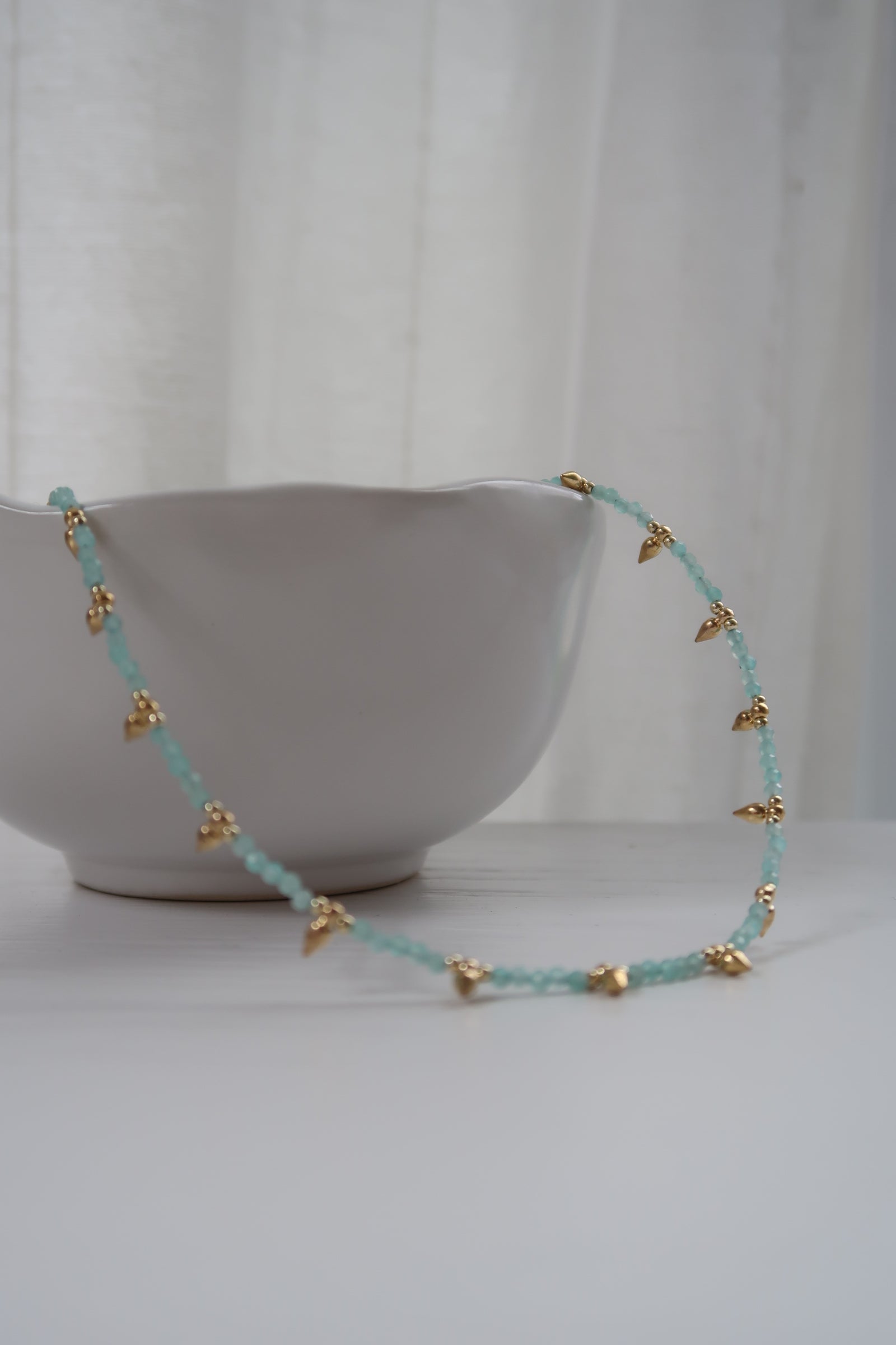 Natural Gemstones Beaded Spike Necklace-Amazonite