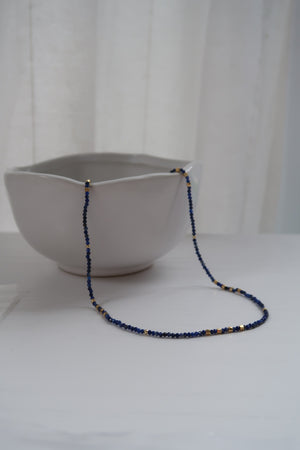 Gemstone Necklace with Gold Beads-Lapis