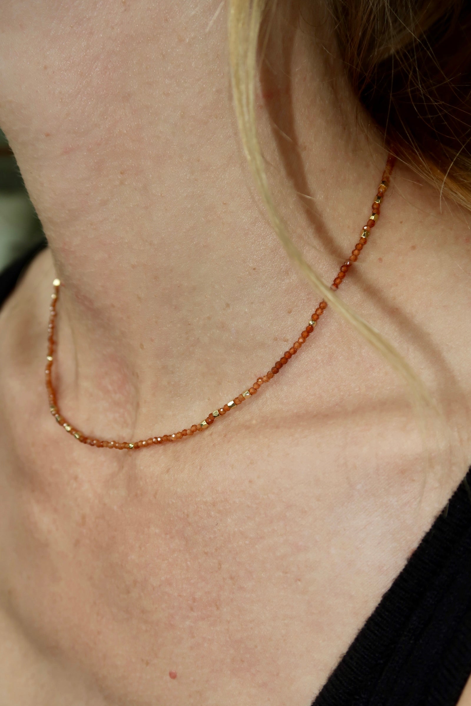 Gemstone Necklace with Gold Beads-Carnelian