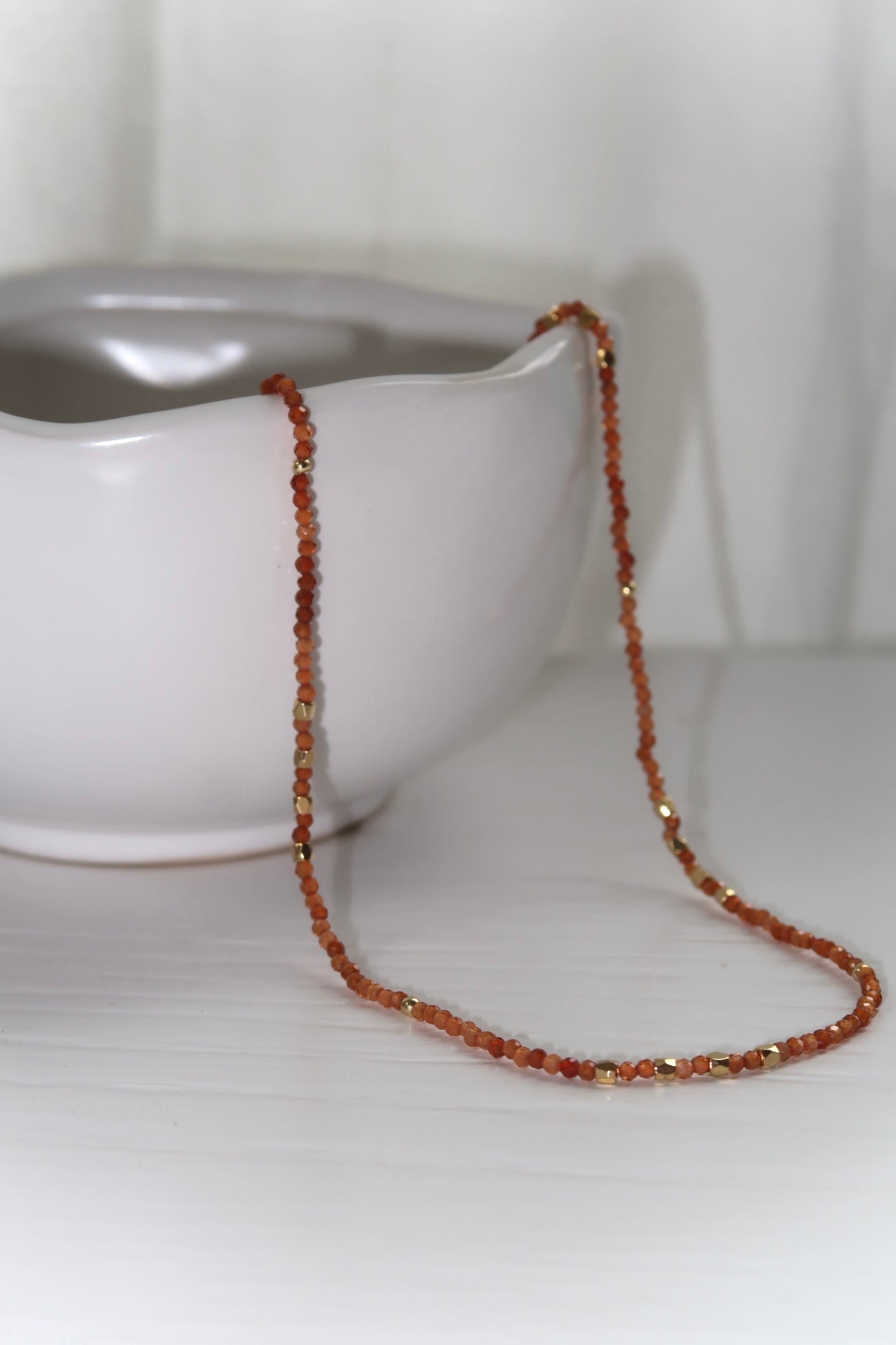 Gemstone Necklace with Gold Beads-Carnelian