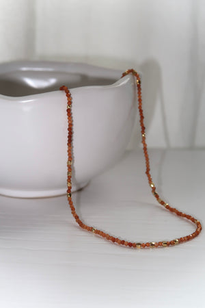Gemstone Necklace with Gold Beads-Carnelian