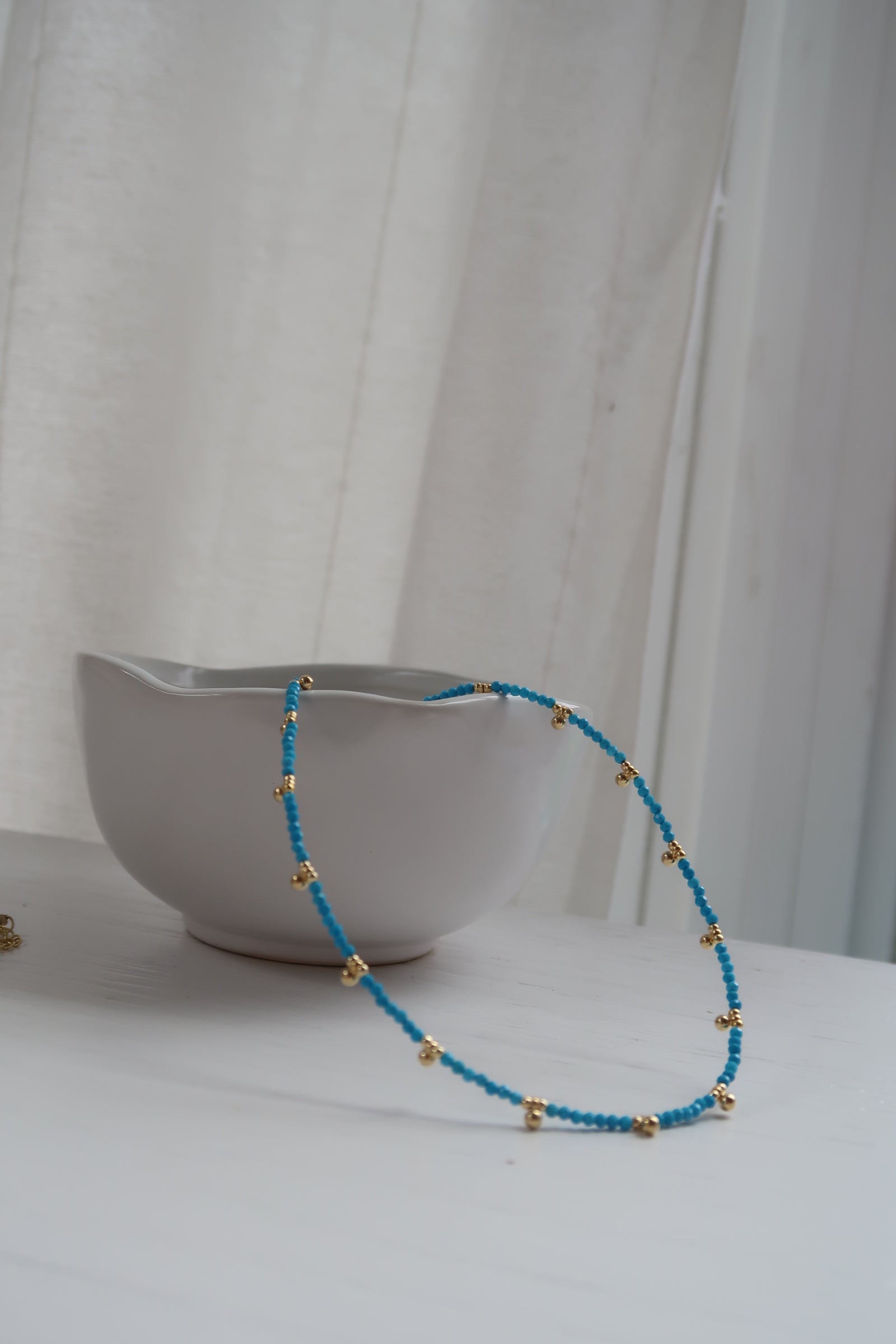 Multi-Dangle Gold Beads Beaded Necklace-Turquoise
