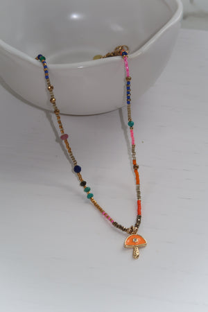 Beaded Orange Mushroom Necklace-Multicolor