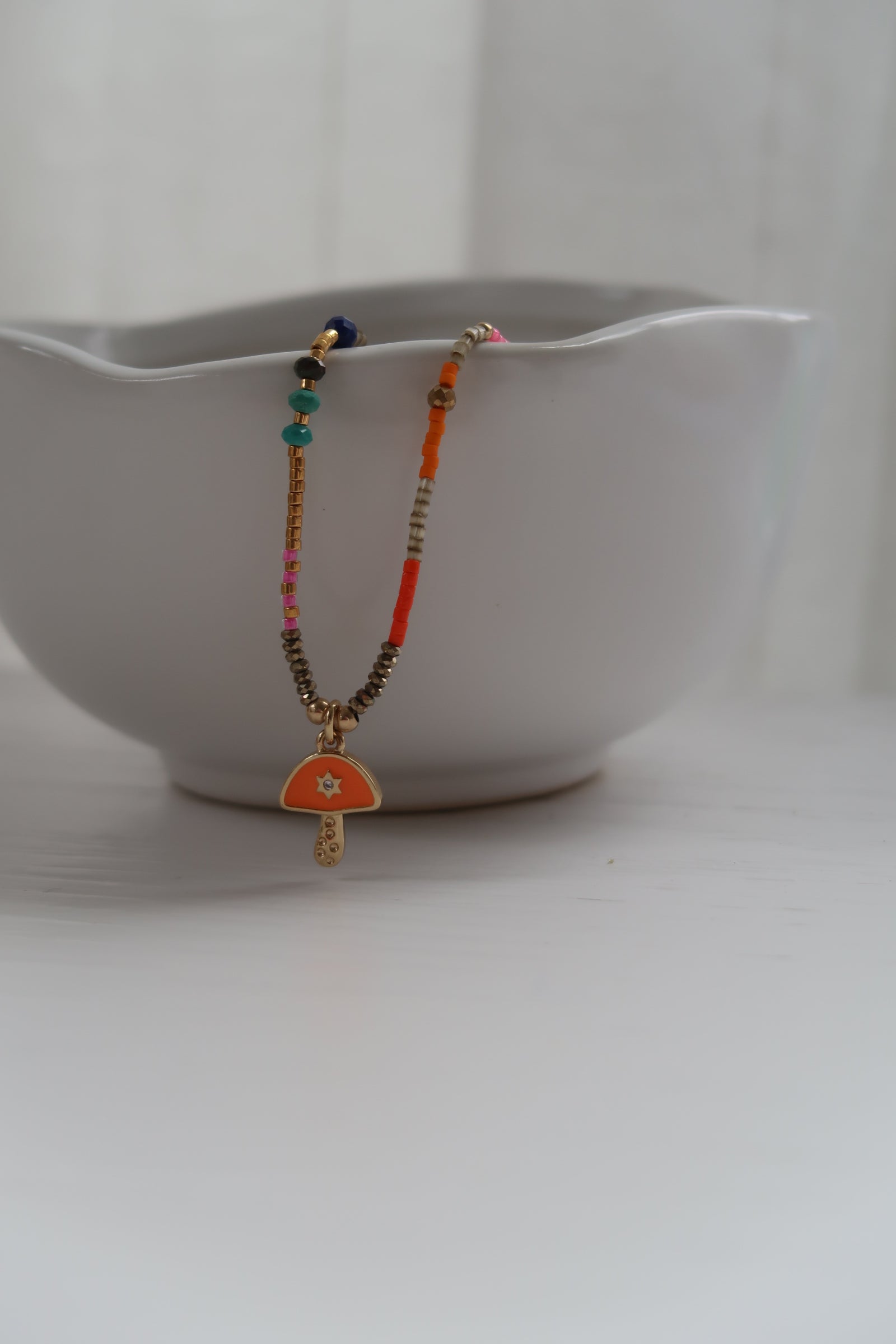 Beaded Orange Mushroom Necklace-Multicolor
