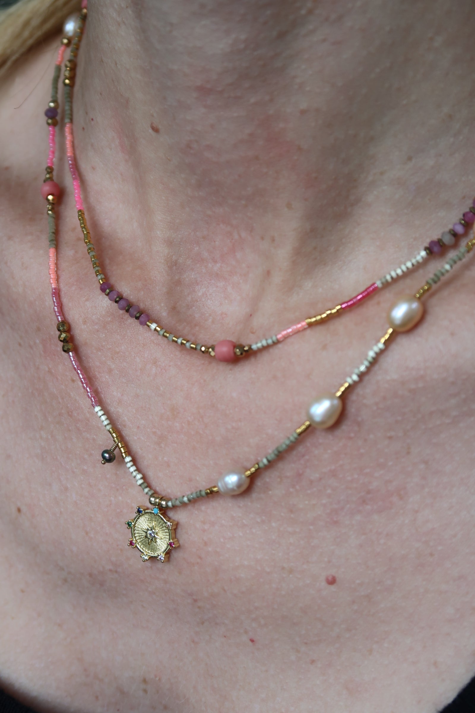Star Pendant Double Beaded Necklace