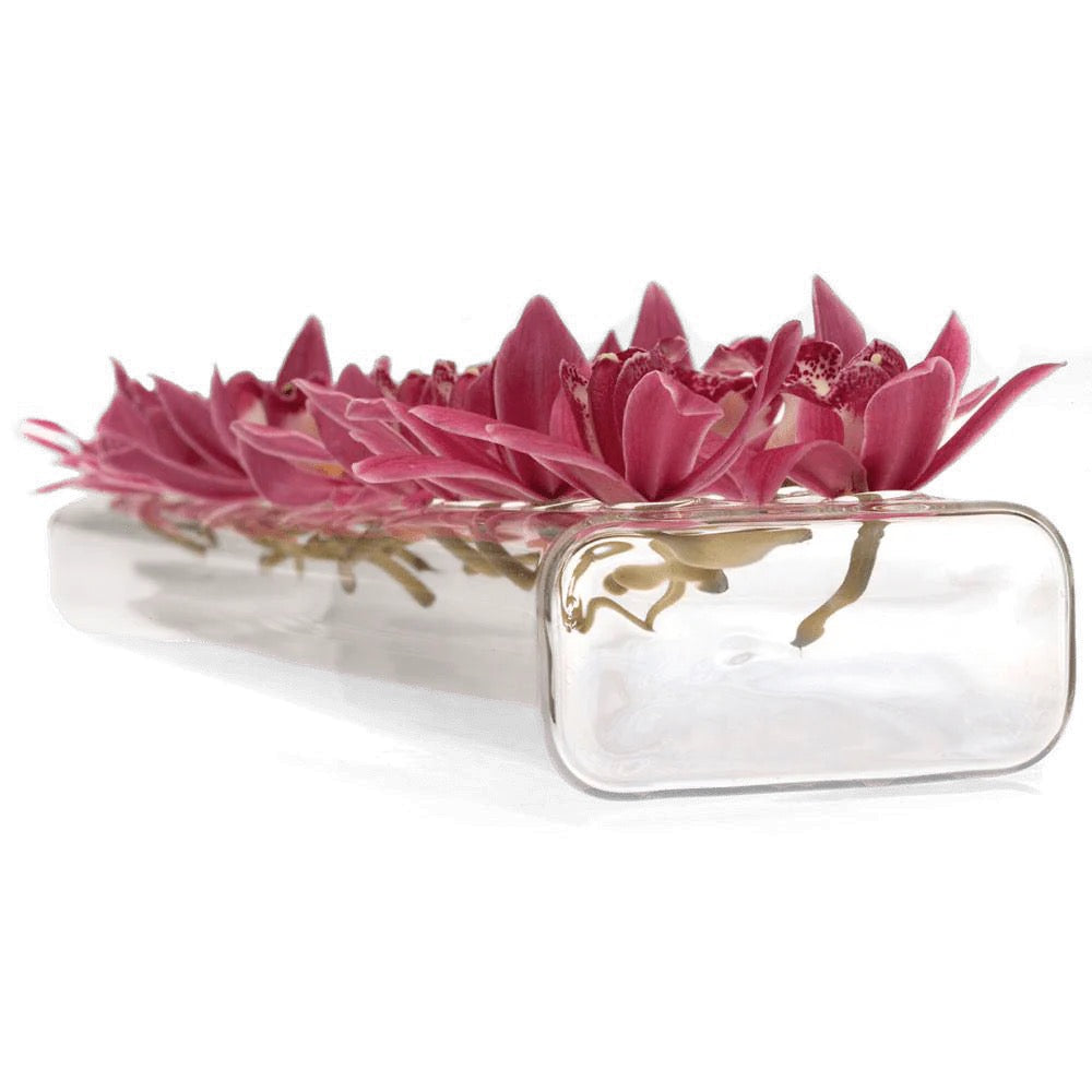 Rectangle Flute Glass Modern Clear Flower Vase- 24 hole