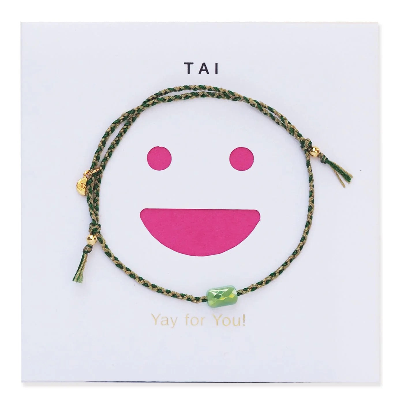TAI JEWELRY- Homemade Woven Cord Bracelet- Yay for You! Green