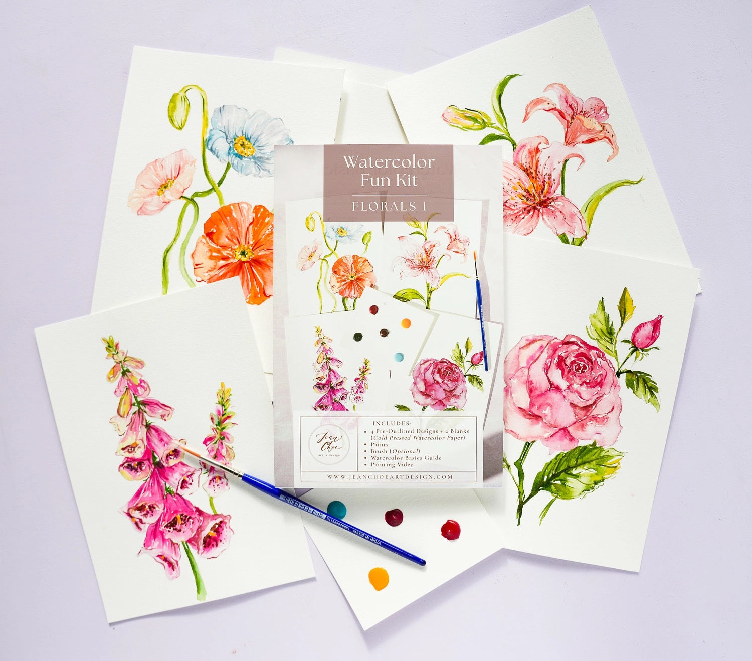 Watercolor Painting Kit with Outlined Pages *Florals*