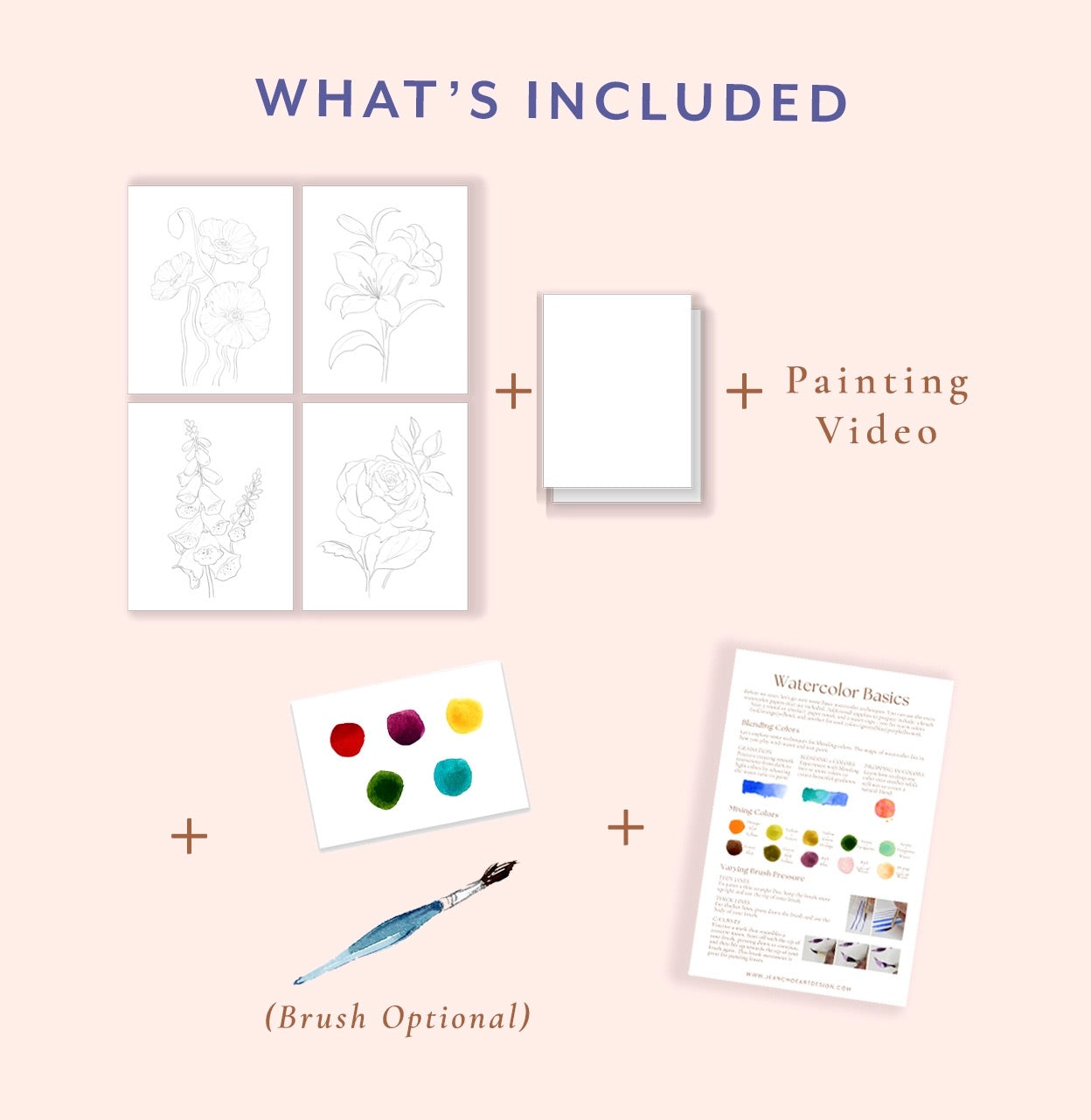 Watercolor Painting Kit with Outlined Pages *Florals*