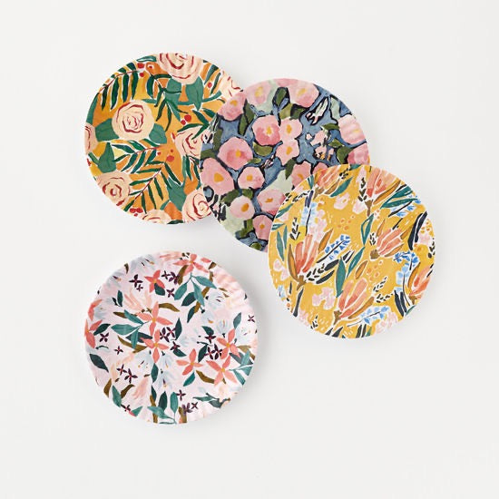 Floral "Paper" Plate, St/4, 4 Asst, Melamine, 9"