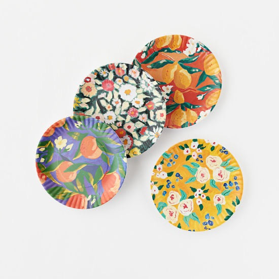 Fruits and Florals "Paper" Plate, St/4, 4 Asst, Melamine, 9"