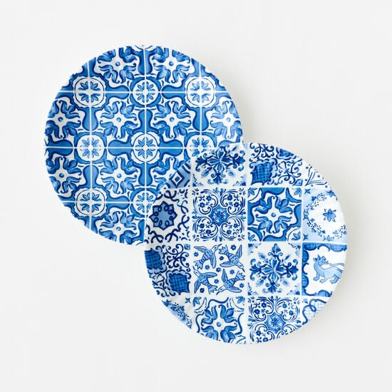 Blue and White "Paper" Plate, St/4, 2 Asst, Melamine, 11"