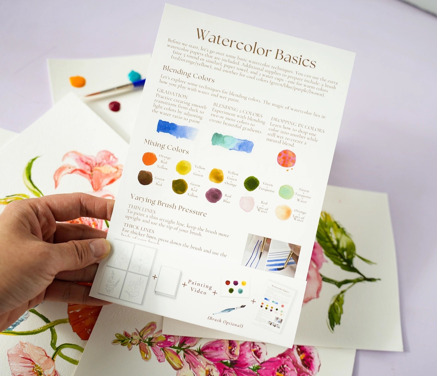 Watercolor Painting Kit with Outlined Pages *Florals*