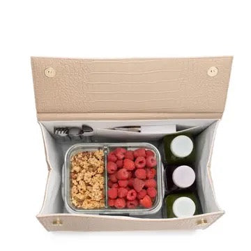 Modern Picnic- Cream Faux Crocodile Leather Lunch Box Insulated Purse