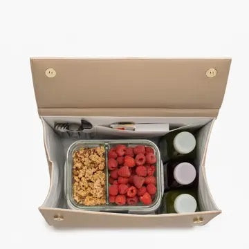 Cream Leather Lunch Box Insulated Purse