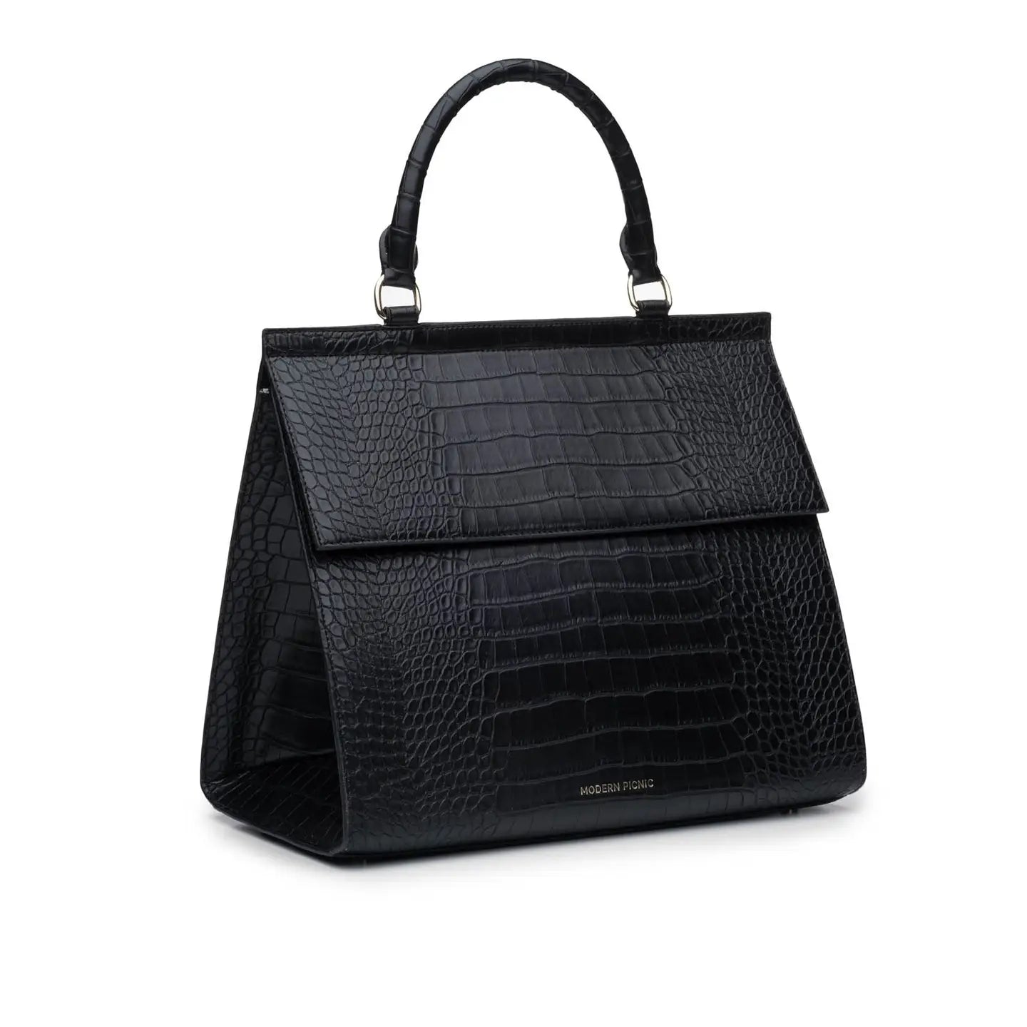 Modern Picnic- Black Faux Crocodile Leather Lunch Box Insulated Purse