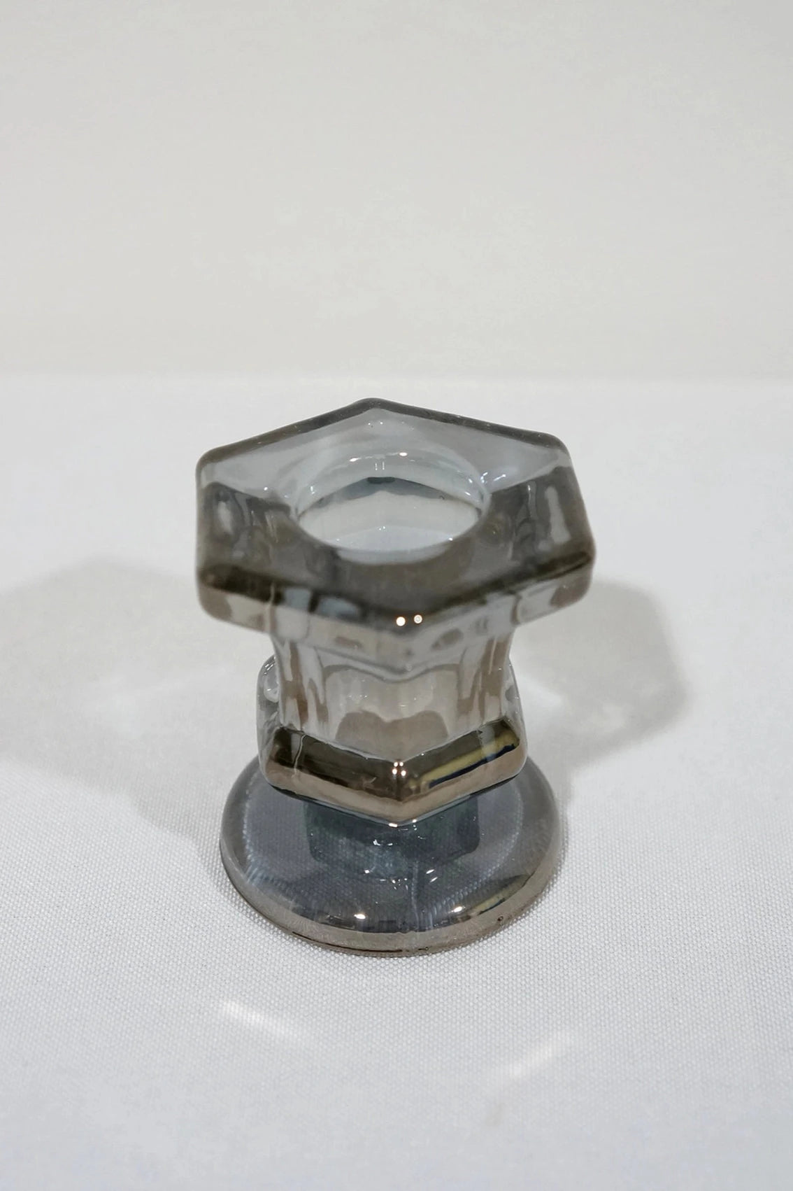 Gray Glass Taper Candle Holders