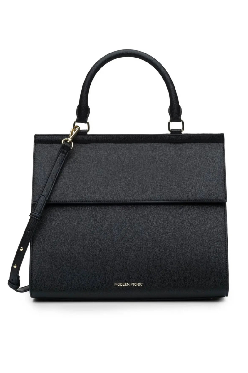 Modern Picnic- Black Smooth Leather Lunch Box Insulated Purse