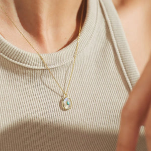 Pearl + Opal Oval Pendant Necklace